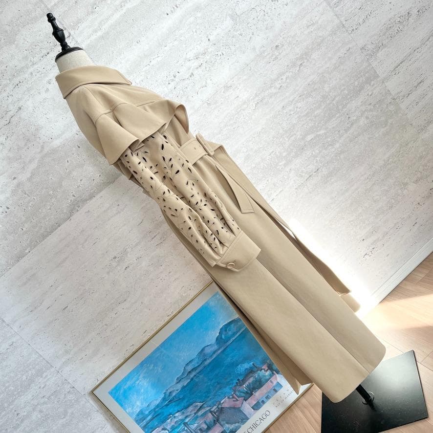 極美品★Chloe★カットワーク刺繍★ケープ★ロング★トレンチコート