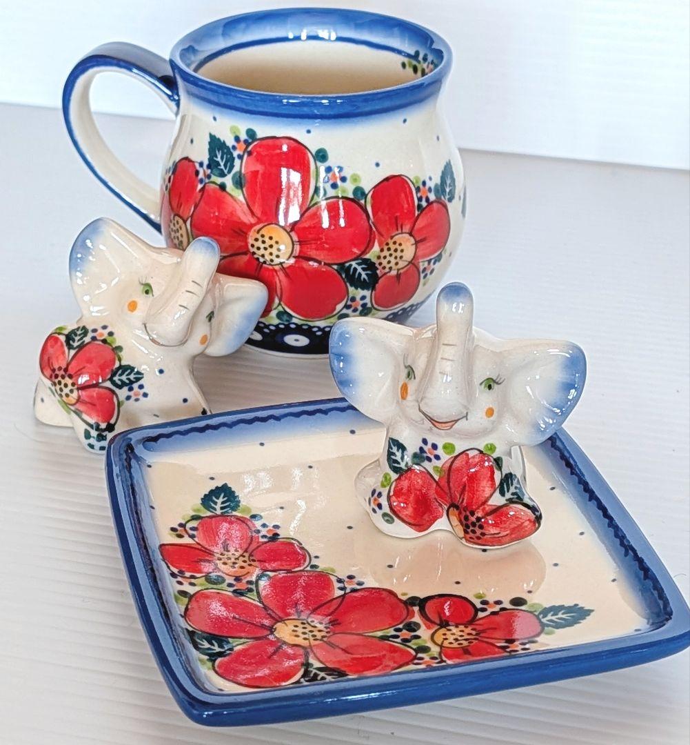 ポーリッシュポタリー ガリア社 赤い花セット♡.*・゜