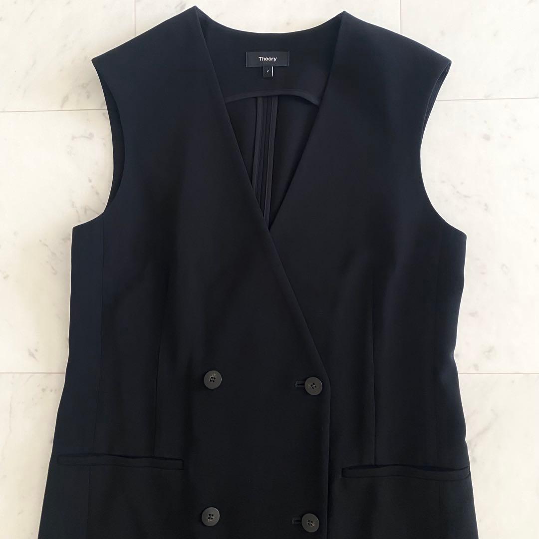 美品 セオリー Theory ダブルブレストロングジレ ベスト ノーカラー 2