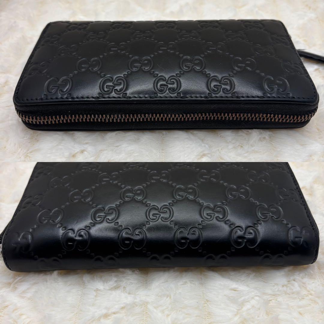 美品　グッチ✨　GG柄　長財布　ラウンドファスナー　シマ　レザー