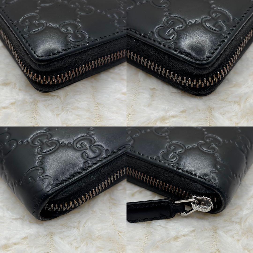 美品　グッチ✨　GG柄　長財布　ラウンドファスナー　シマ　レザー