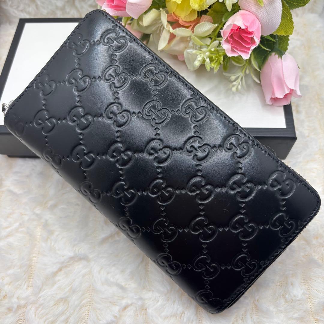 美品　グッチ✨　GG柄　長財布　ラウンドファスナー　シマ　レザー