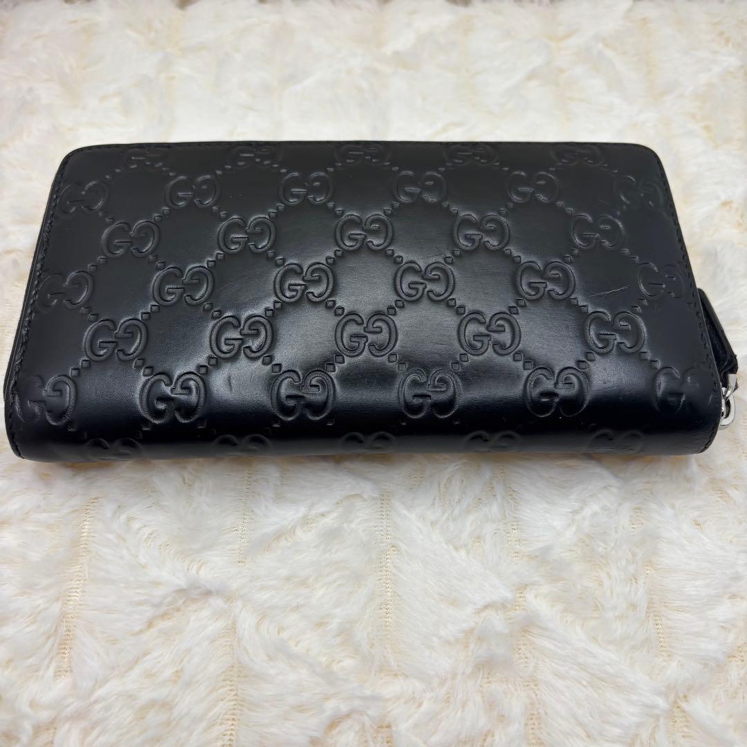 美品　グッチ✨　GG柄　長財布　ラウンドファスナー　シマ　レザー
