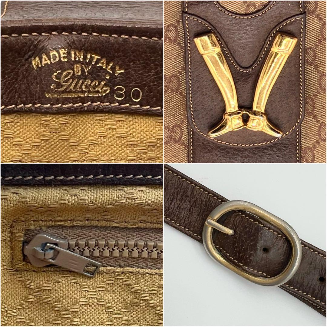 希少 GUCCI ショルダーバッグ GG キャンバス ブーツ金具 ブラウン