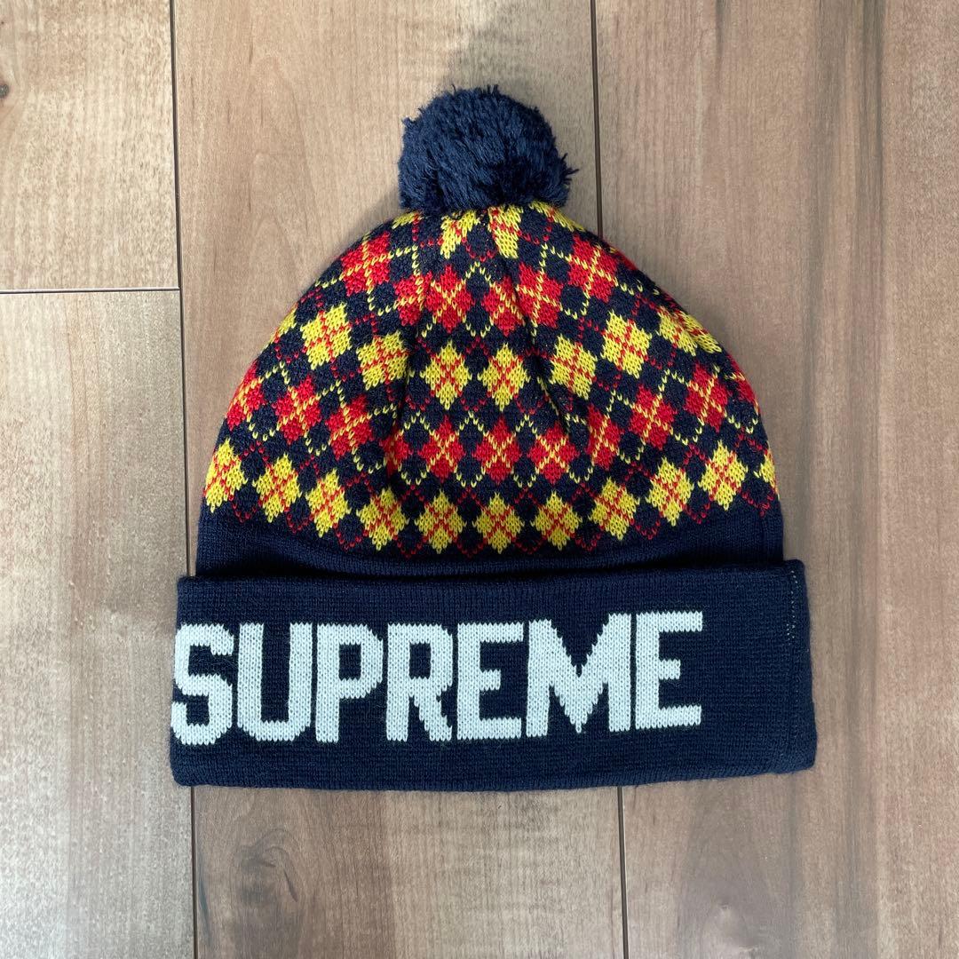 SUPREME チェック柄 ニット帽 ポンポン付き