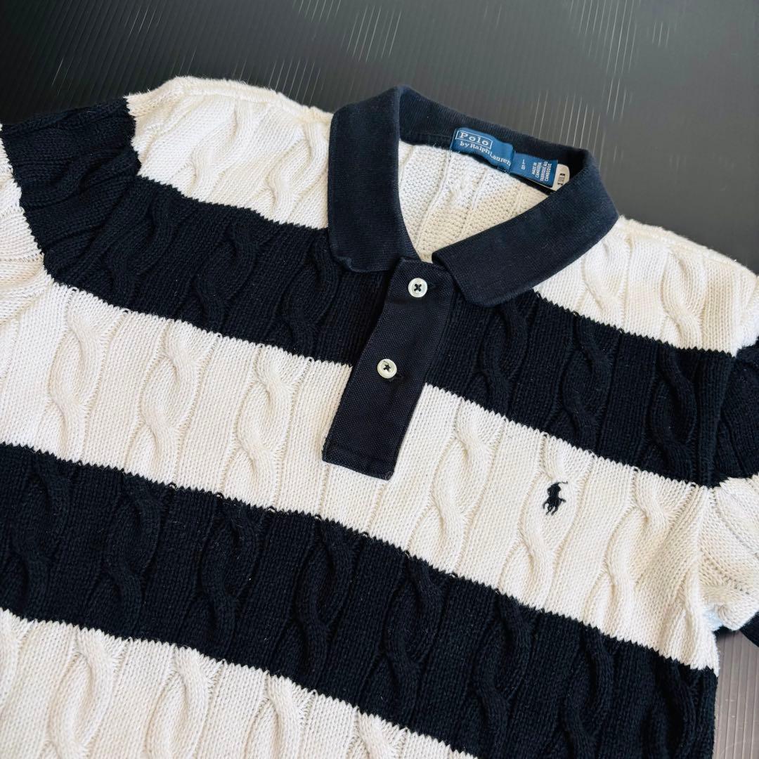 現行タグ　ポロバイラルフローレン 半袖ケーブルニット　ボーダー　ニットポロシャツ