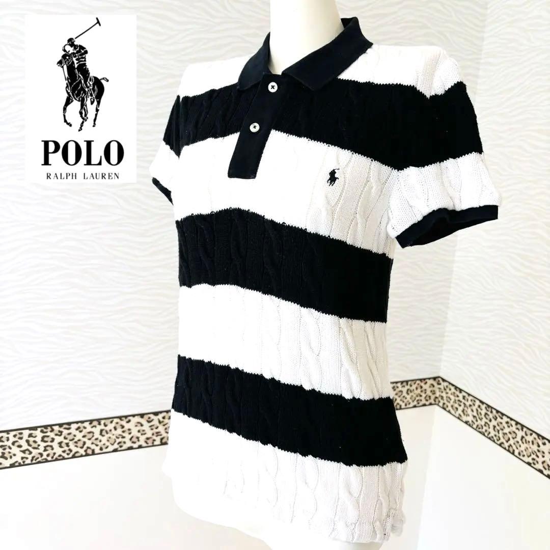 現行タグ　ポロバイラルフローレン 半袖ケーブルニット　ボーダー　ニットポロシャツ