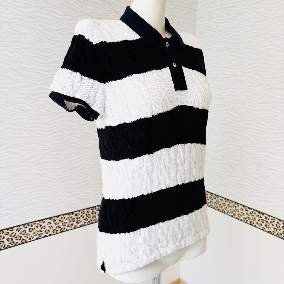 現行タグ　ポロバイラルフローレン 半袖ケーブルニット　ボーダー　ニットポロシャツ