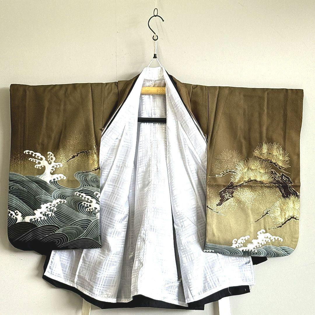 美品フルセット　七五三　５歳男の子　豪華金鷹羽織　袴　長着　長襦袢　小物5055