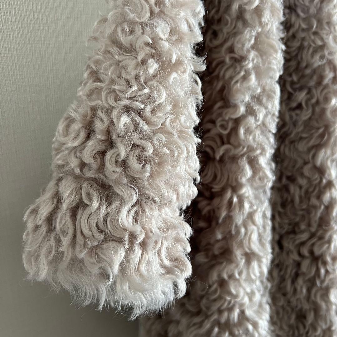 新品FENNELフェンネル ボアポンチョベスト グレージュ M YAMADAYA