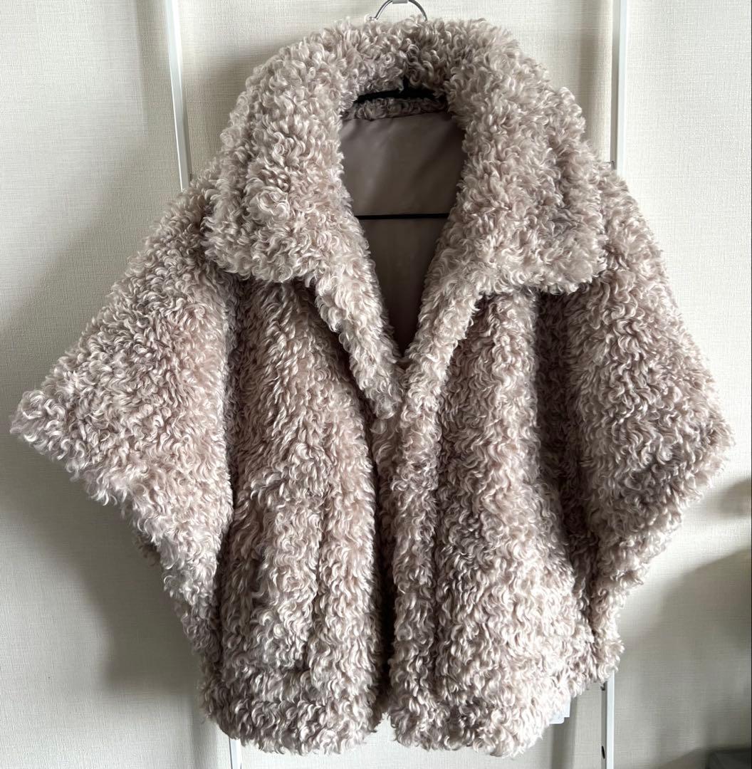 新品FENNELフェンネル ボアポンチョベスト グレージュ M YAMADAYA