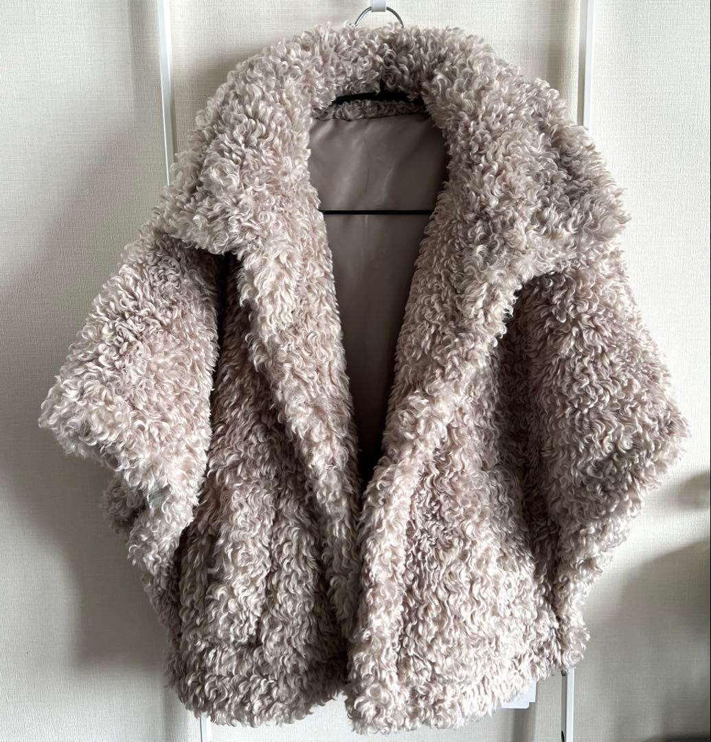 新品FENNELフェンネル ボアポンチョベスト グレージュ M YAMADAYA