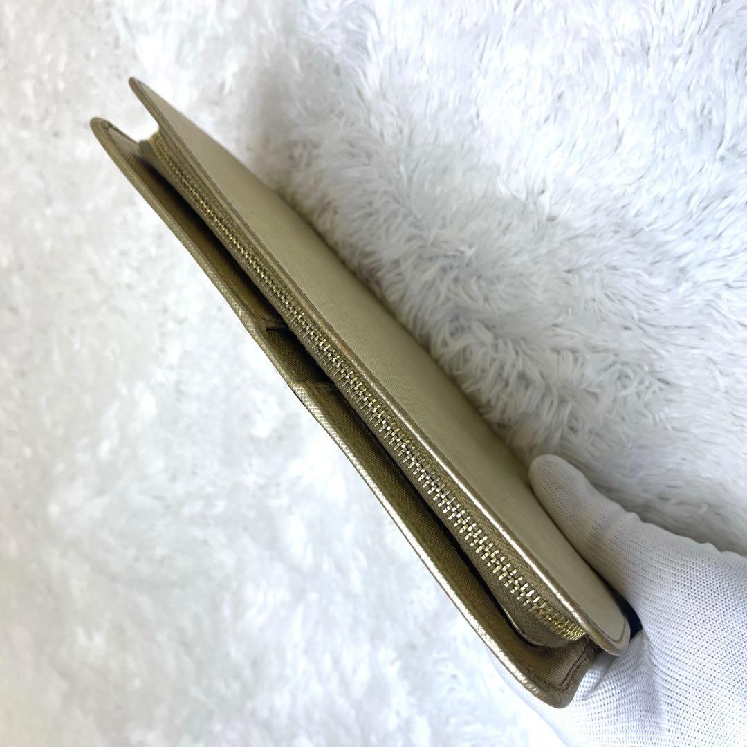 【美品】PRADA サフィアーノ 長財布 ゴールド　フラップ式　二つ折り