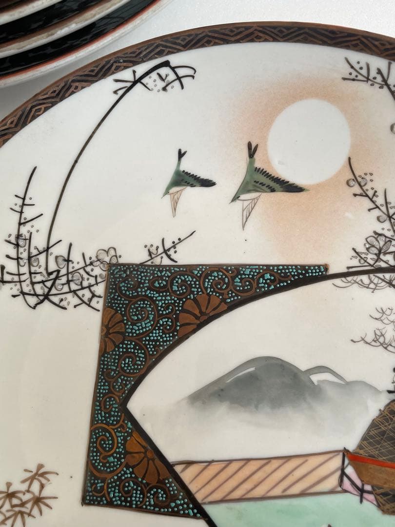 ②明治時代 九谷焼 人物図八寸皿 十客　お皿/大皿/中皿/アンティーク皿