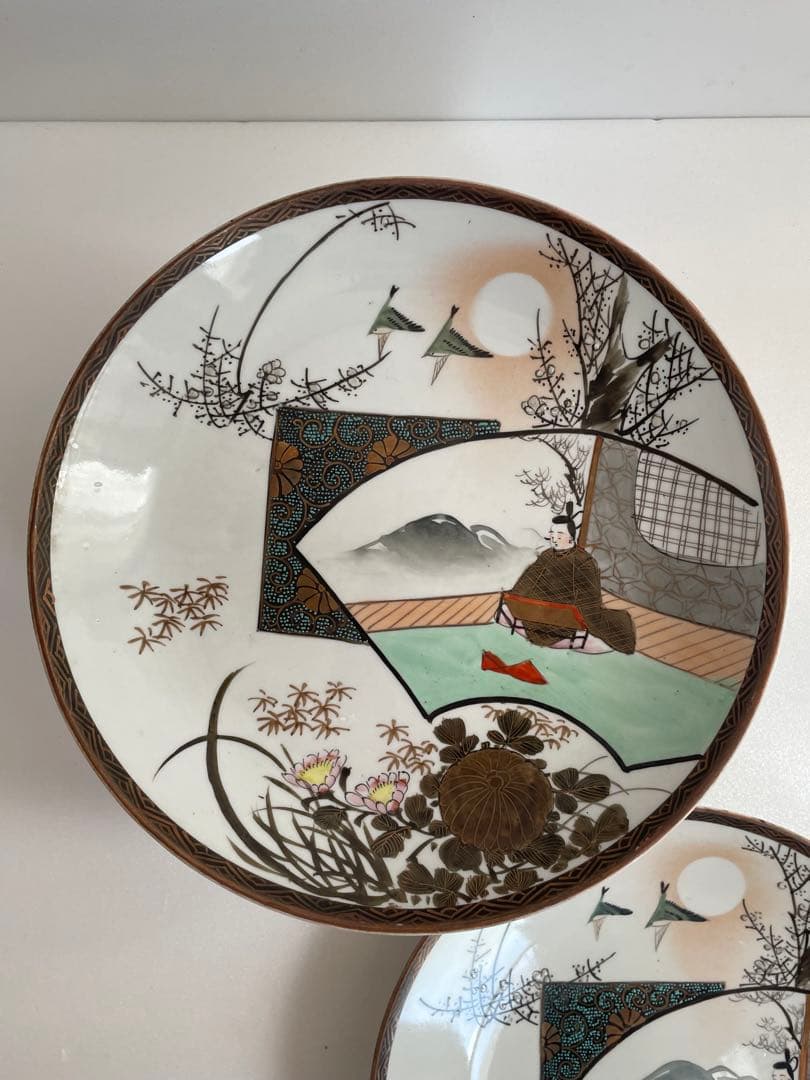 ②明治時代 九谷焼 人物図八寸皿 十客　お皿/大皿/中皿/アンティーク皿