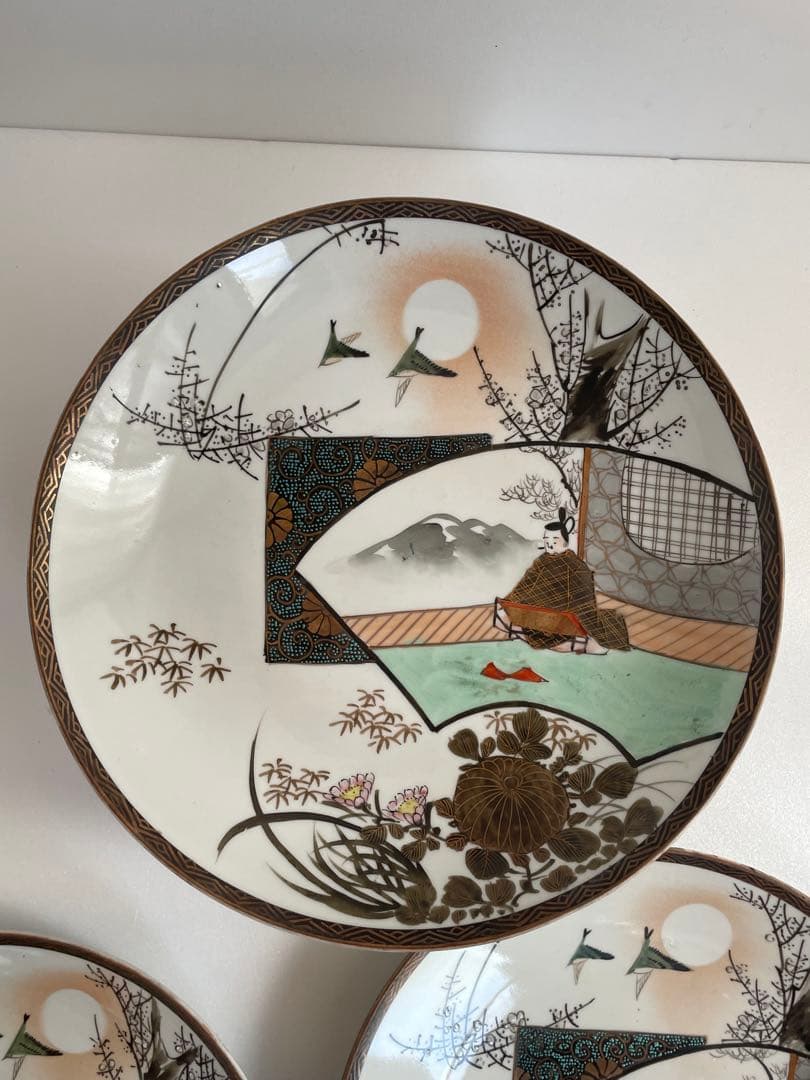 ②明治時代 九谷焼 人物図八寸皿 十客　お皿/大皿/中皿/アンティーク皿