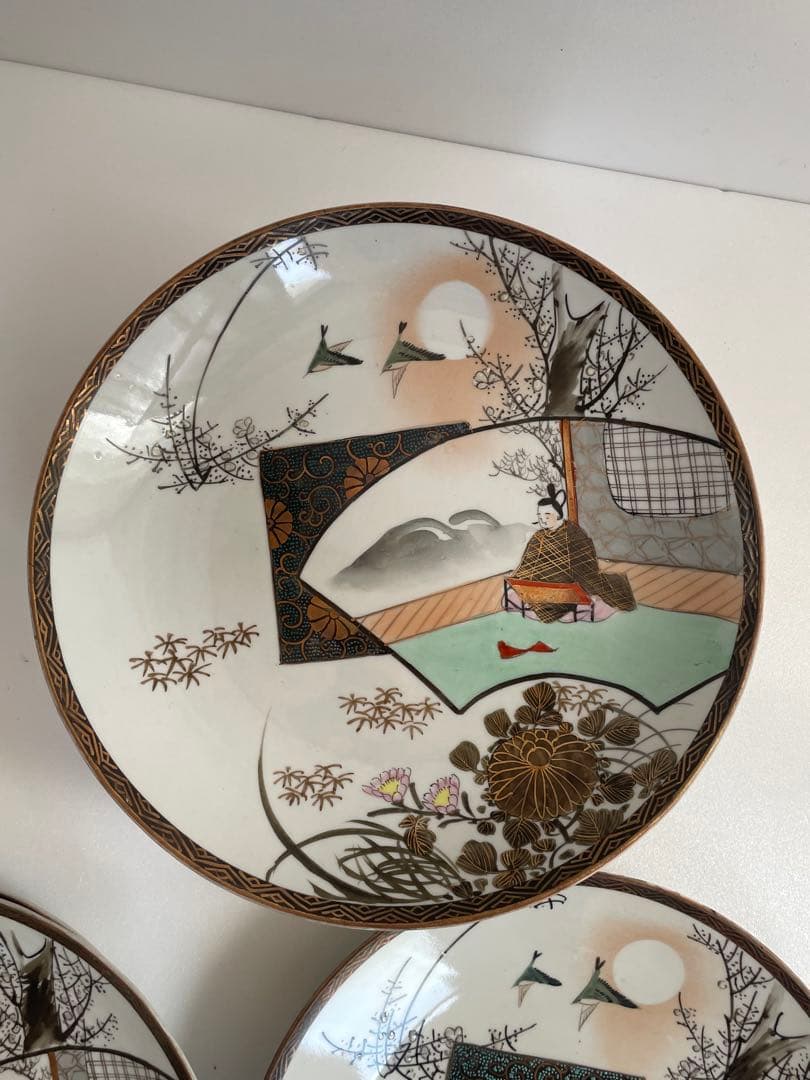 ②明治時代 九谷焼 人物図八寸皿 十客　お皿/大皿/中皿/アンティーク皿
