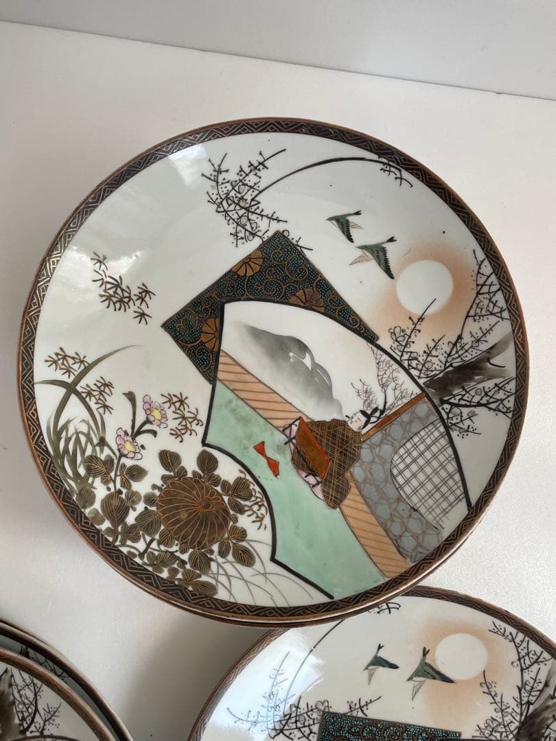 ②明治時代 九谷焼 人物図八寸皿 十客　お皿/大皿/中皿/アンティーク皿
