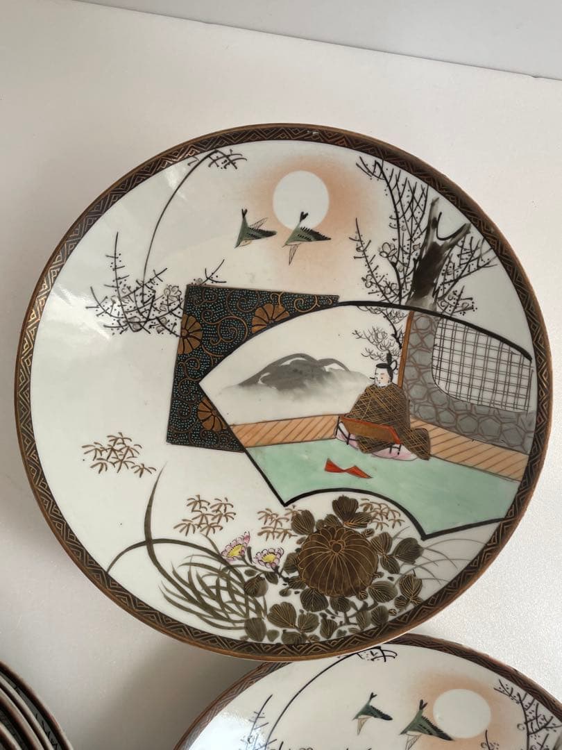 ②明治時代 九谷焼 人物図八寸皿 十客　お皿/大皿/中皿/アンティーク皿