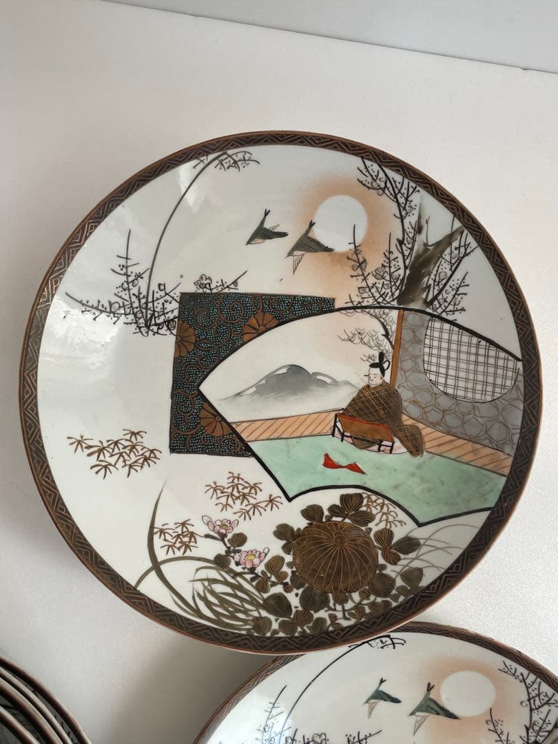 ②明治時代 九谷焼 人物図八寸皿 十客　お皿/大皿/中皿/アンティーク皿