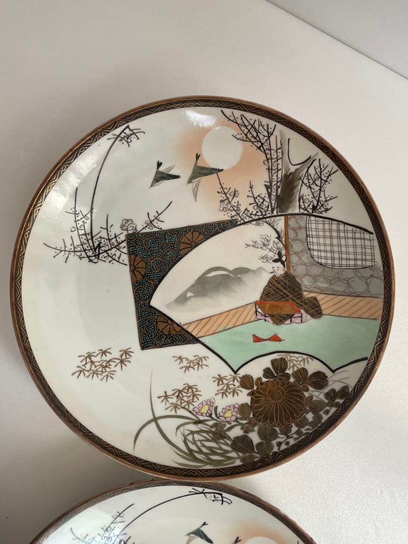 ②明治時代 九谷焼 人物図八寸皿 十客　お皿/大皿/中皿/アンティーク皿