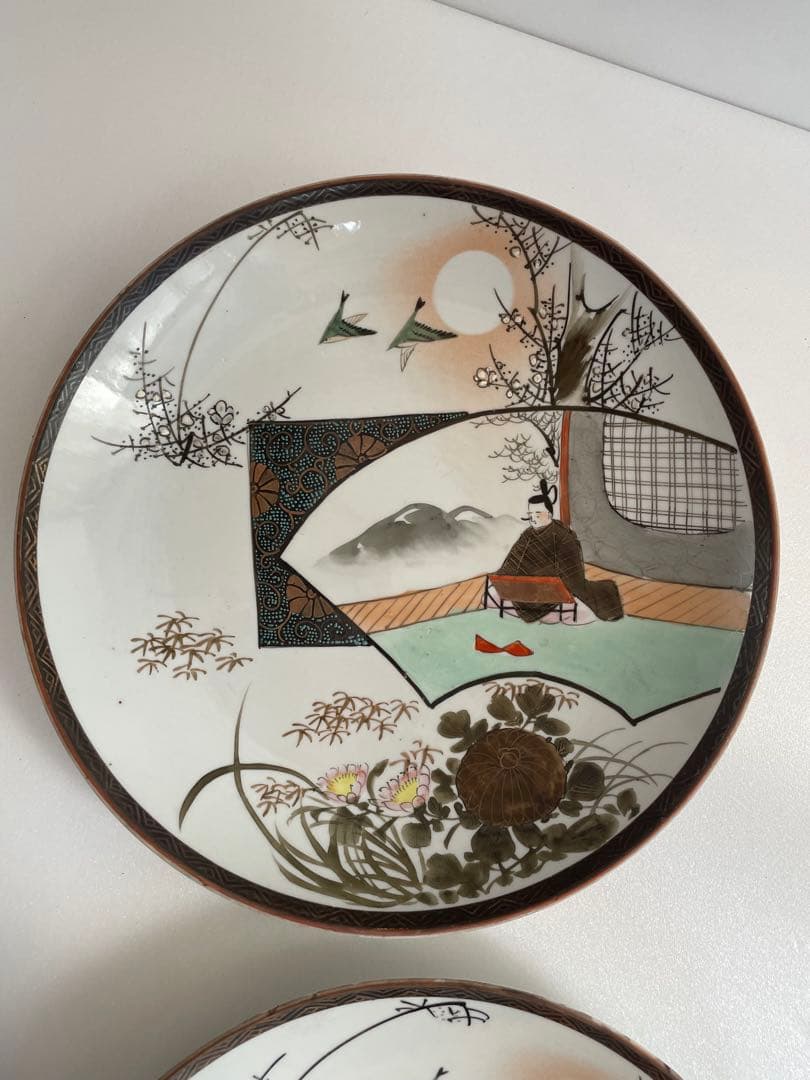 ②明治時代 九谷焼 人物図八寸皿 十客　お皿/大皿/中皿/アンティーク皿