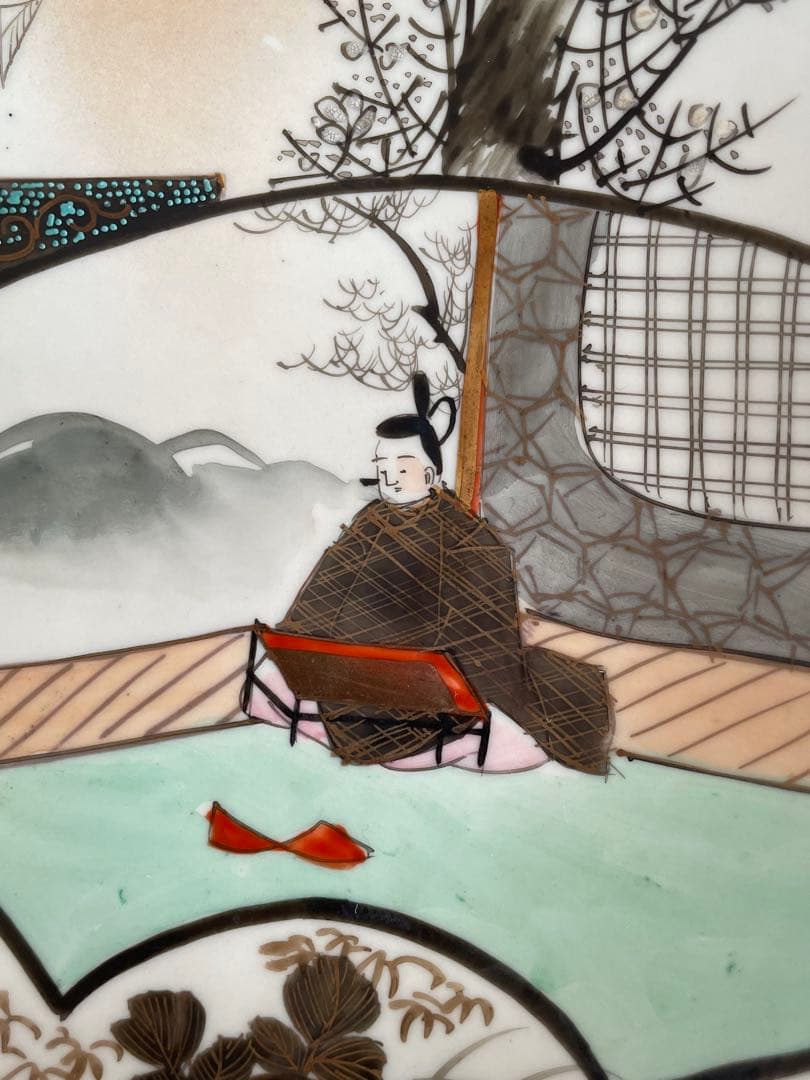 ②明治時代 九谷焼 人物図八寸皿 十客　お皿/大皿/中皿/アンティーク皿