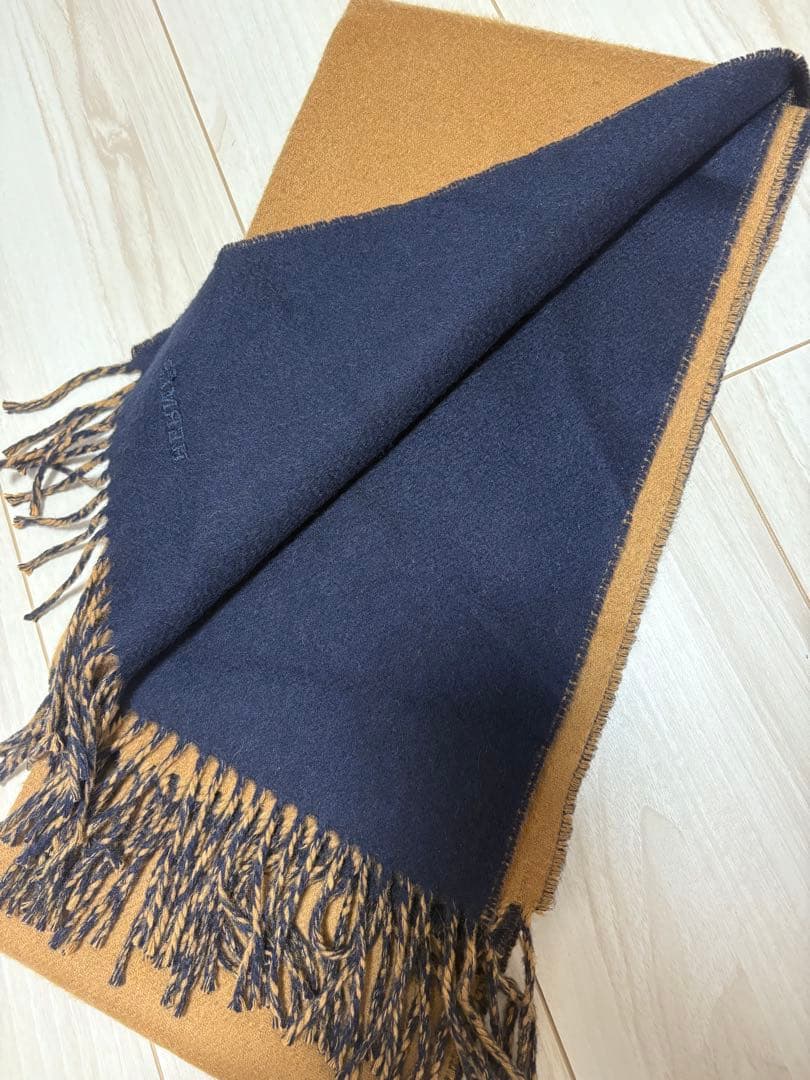 HERMÉS 100%カシミヤ マフラー キャメル/ネイビー
