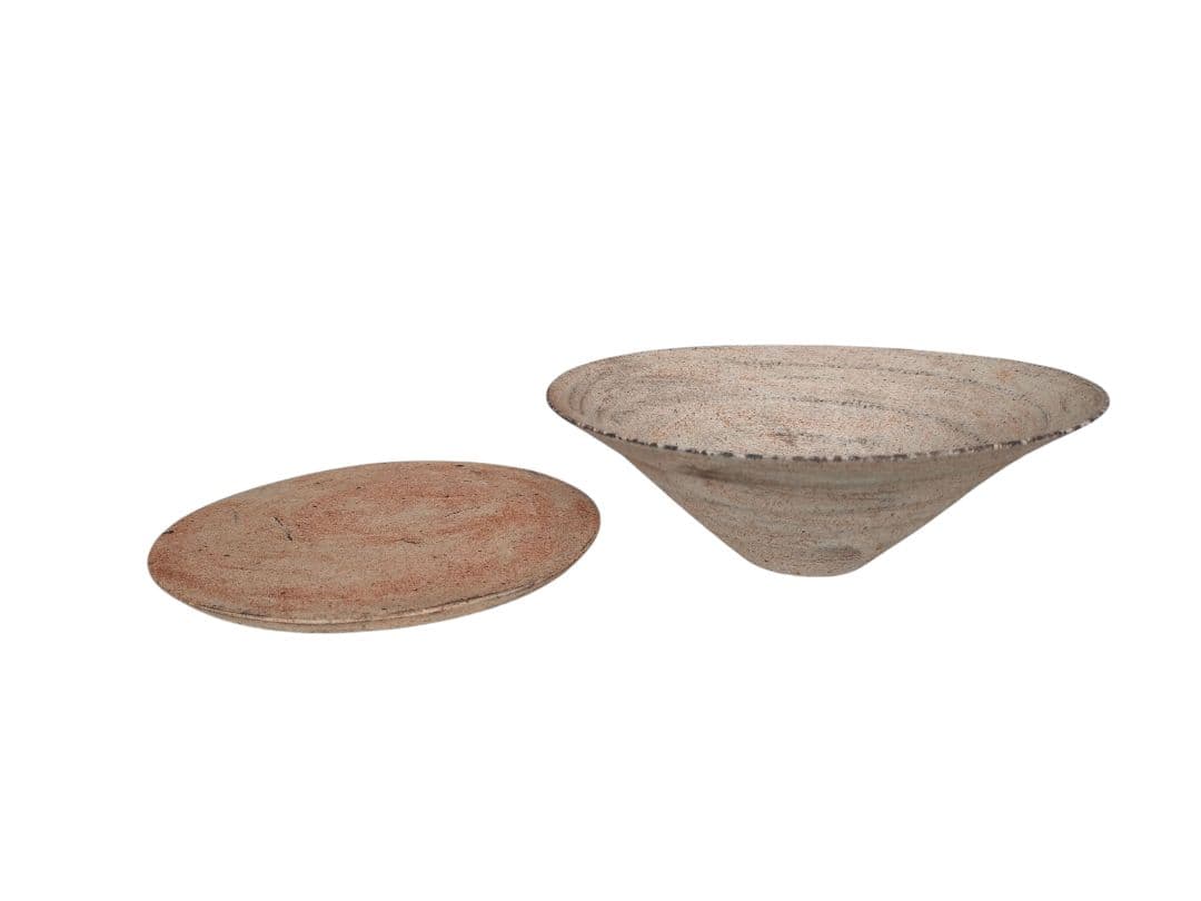 【未使用】二階堂明弘さん 陶器ボウルと陶板 ホワイト系＆ブラウン の２色セット