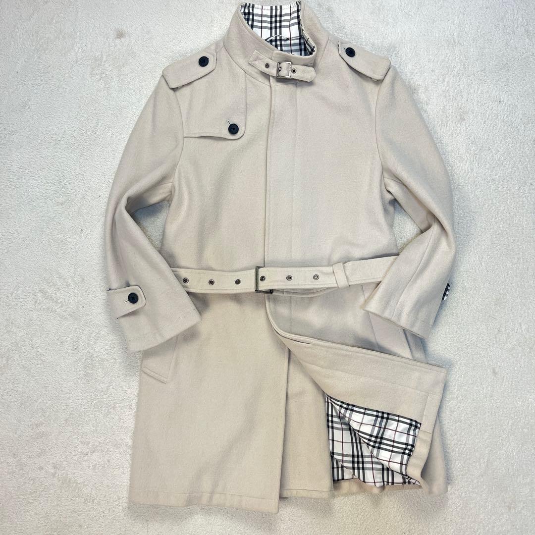 バーバリーブラックレーベル ベルト付 ノバチェック クリーム色 コート Mサイズ