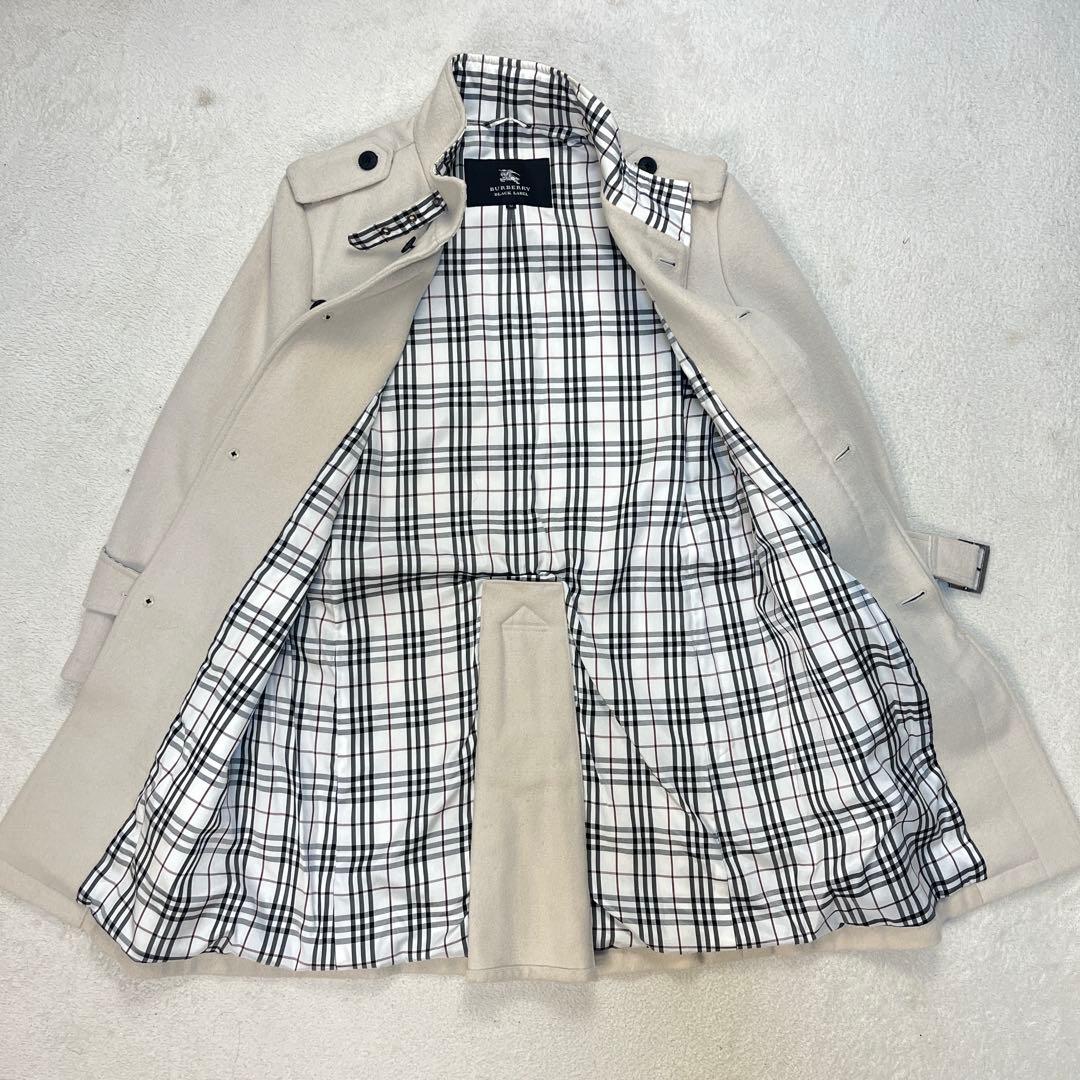 バーバリーブラックレーベル ベルト付 ノバチェック クリーム色 コート Mサイズ