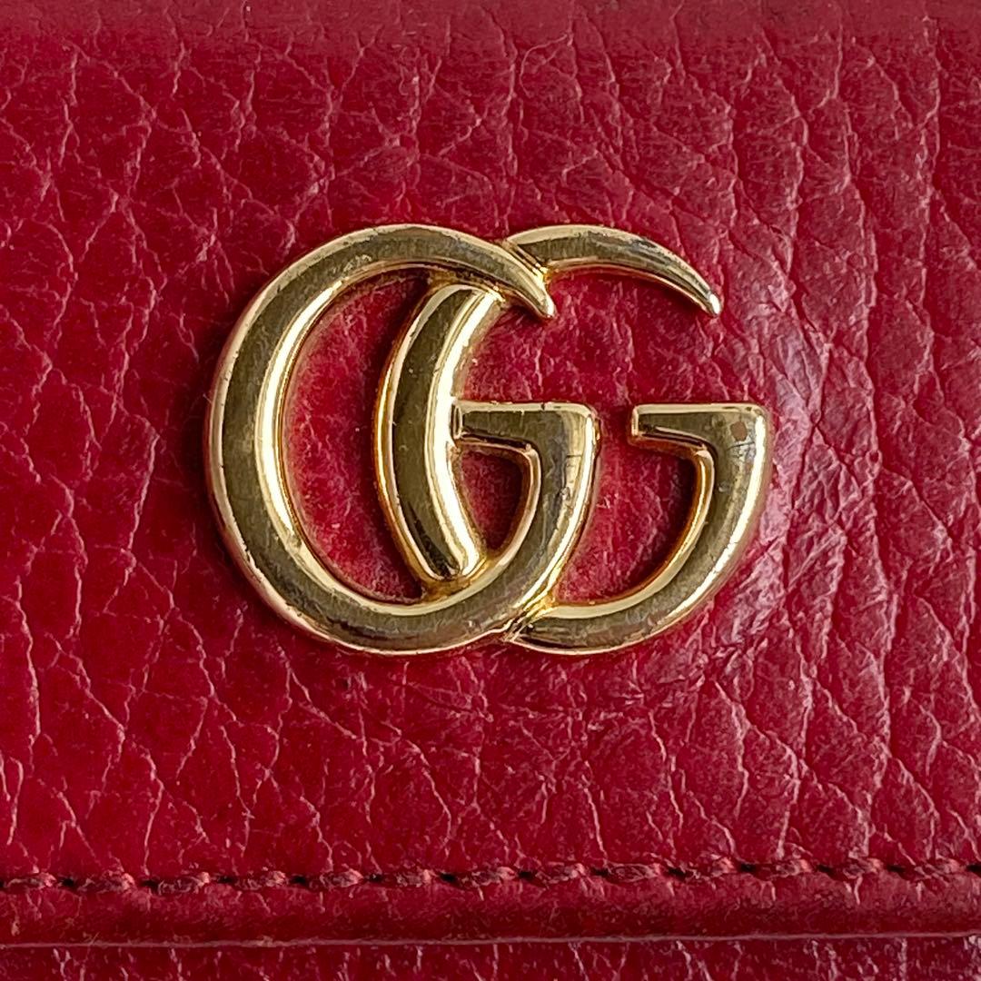 美品✨人気定番✨グッチ 三つ折り財布 GGマーモント コンパクト レッド
