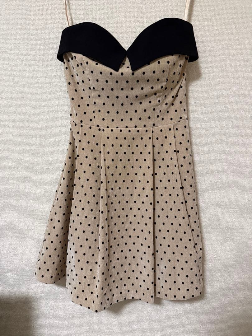 新品 未着用 RANS キャバ ドレス ベージュ ドット柄 フレア ミニ S