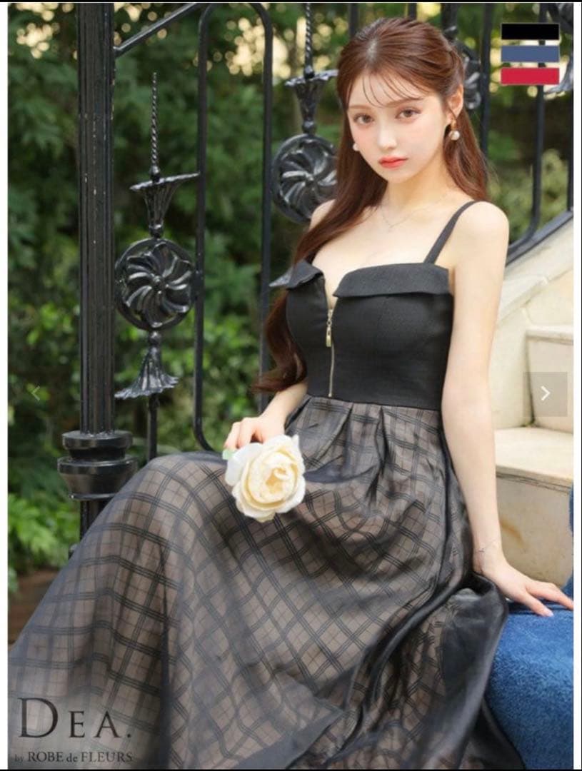 ローブドフルール　ボリュームチェックフレアドレス