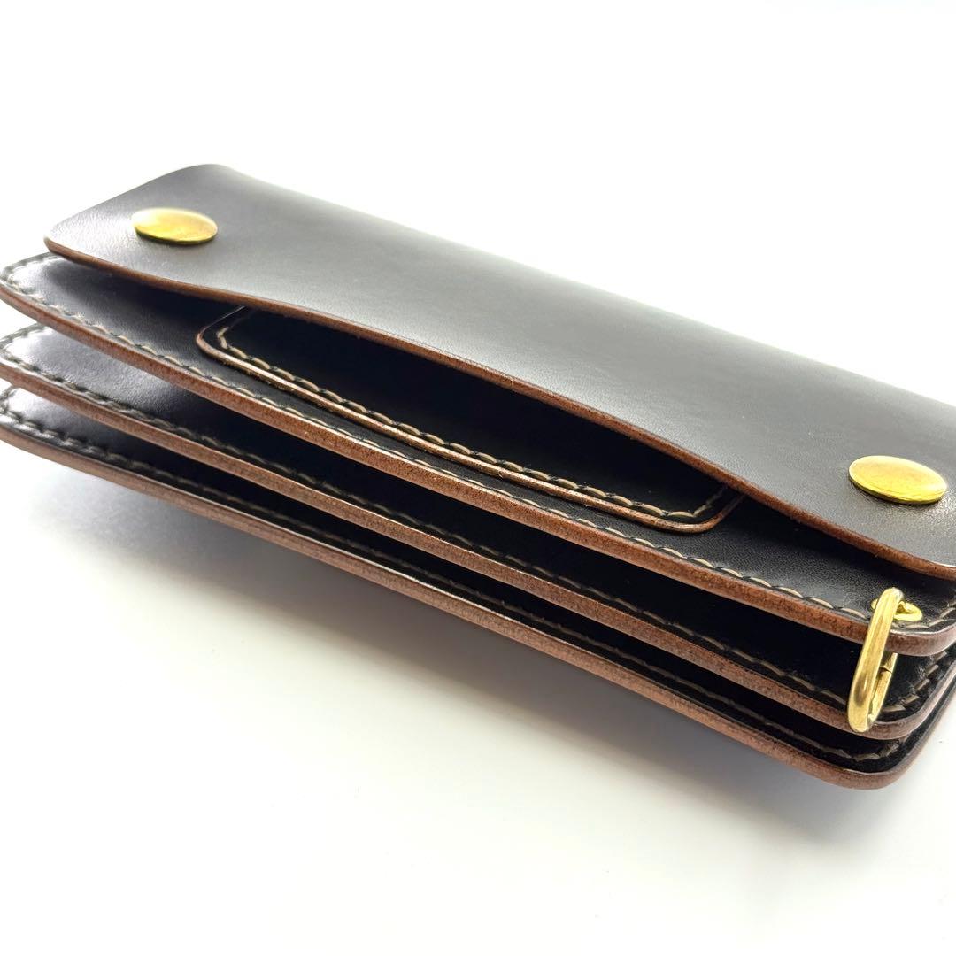 トラッカーウォレット(ブラック)サドルレザー　タロンジッパー　真鍮金具