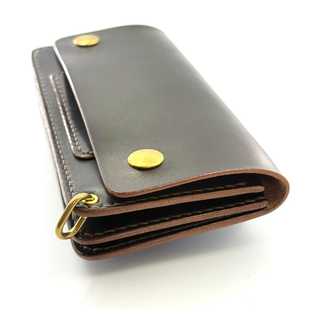 トラッカーウォレット(ブラック)サドルレザー　タロンジッパー　真鍮金具