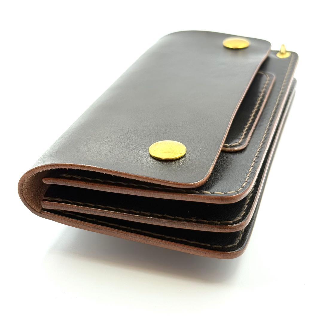 トラッカーウォレット(ブラック)サドルレザー　タロンジッパー　真鍮金具