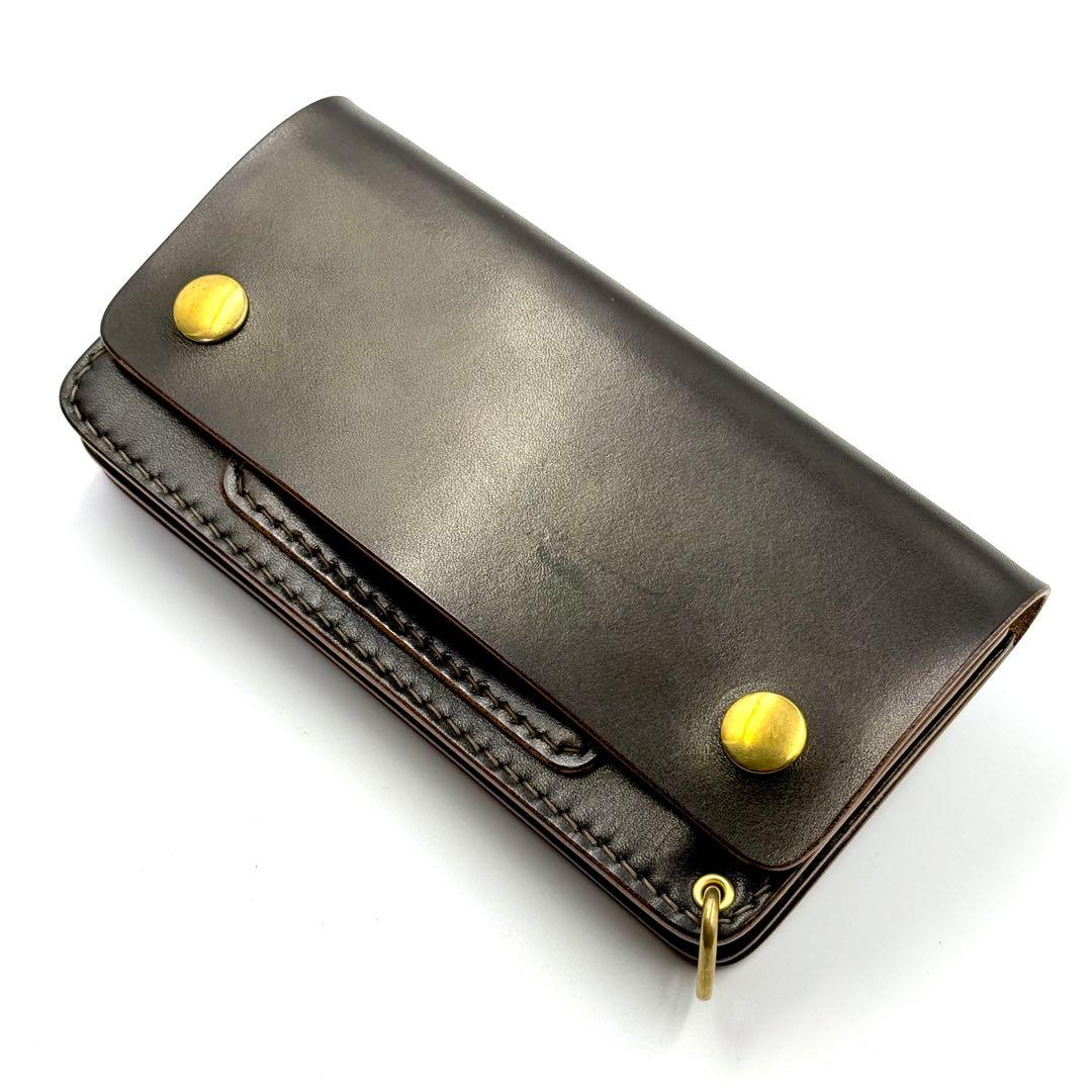 トラッカーウォレット(ブラック)サドルレザー　タロンジッパー　真鍮金具