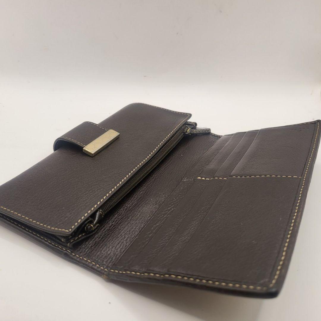 GUCCI GGキャンバス 長財布 ブラウン レザー 金具付き 定番人気