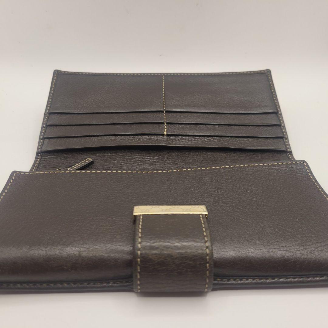 GUCCI GGキャンバス 長財布 ブラウン レザー 金具付き 定番人気