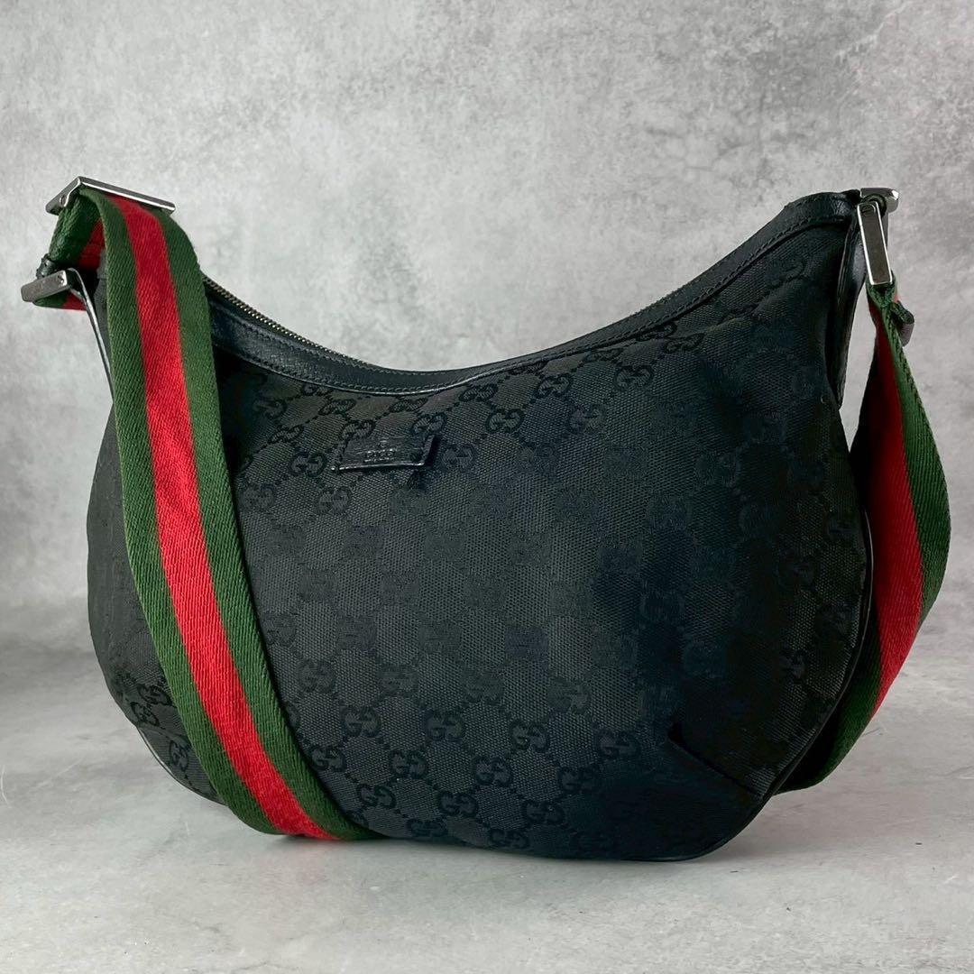 値下げ グッチ シェリーライン ショルダーバッグ GGキャンバス ブラック 総柄