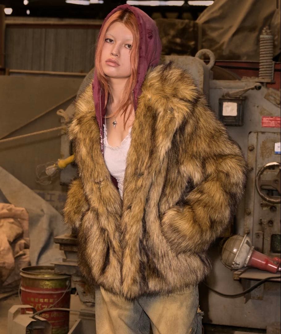 Fauxファースタンドカラーコート