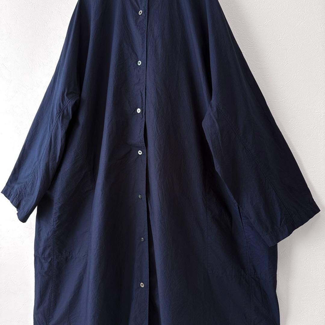 美品 yuni コットンキャッチワッシャーバンドカラーワンピース オーバーサイズ