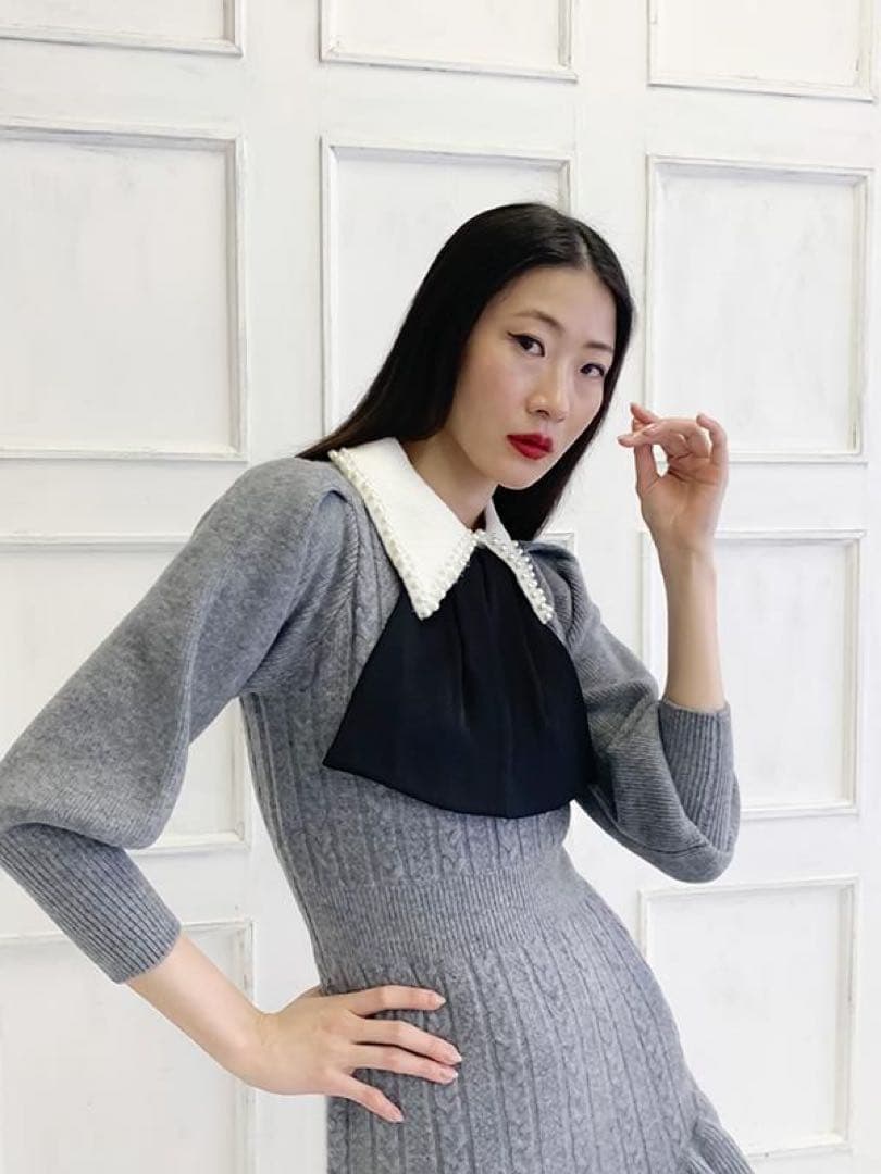 アドニシス Aadonisis リボンニットマーメイド ワンピース パール襟