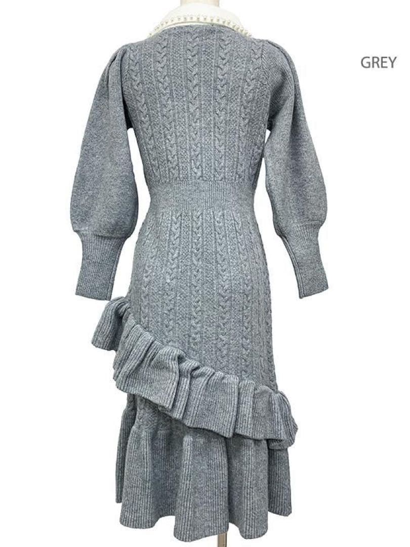 アドニシス Aadonisis リボンニットマーメイド ワンピース パール襟