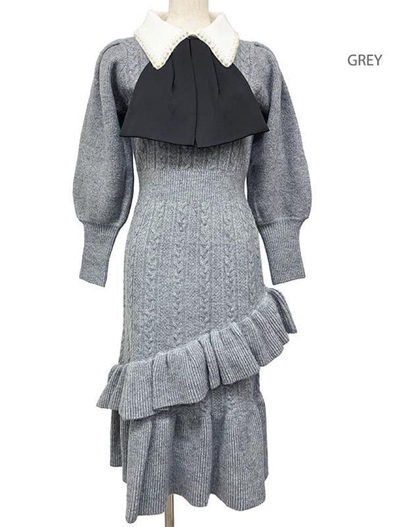 アドニシス Aadonisis リボンニットマーメイド ワンピース パール襟