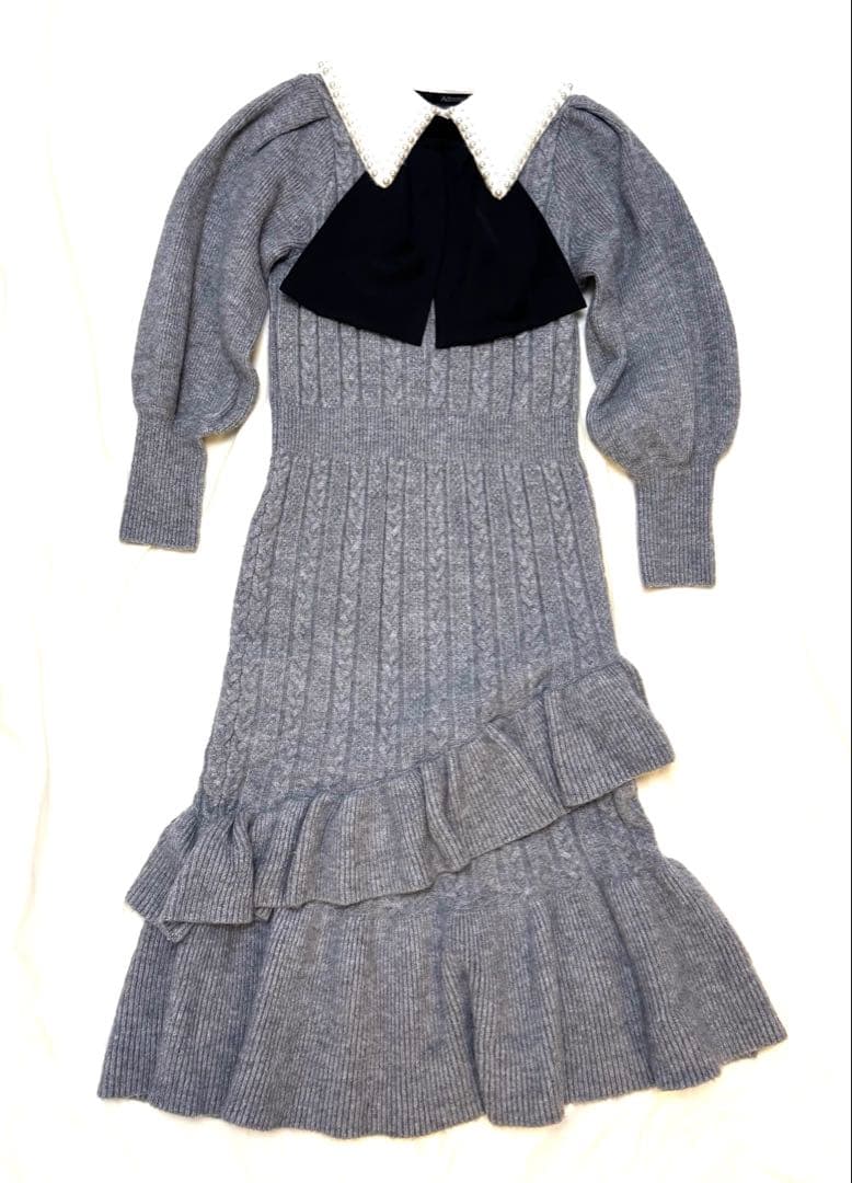 アドニシス Aadonisis リボンニットマーメイド ワンピース パール襟