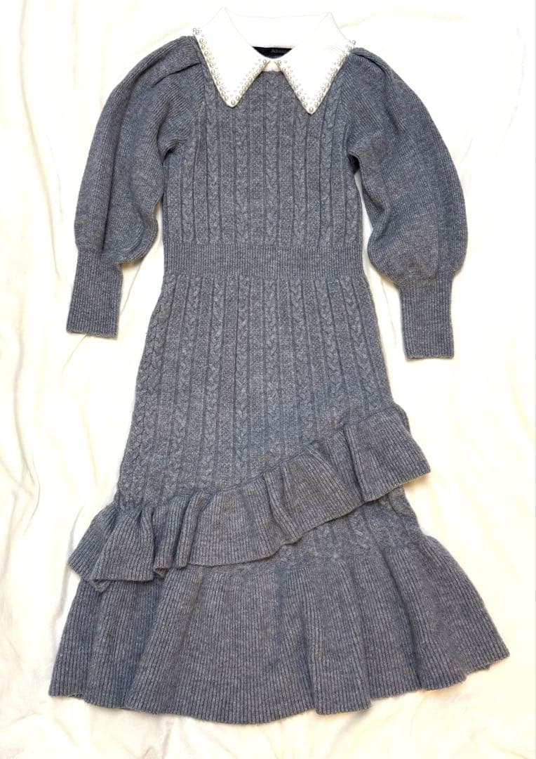 アドニシス Aadonisis リボンニットマーメイド ワンピース パール襟