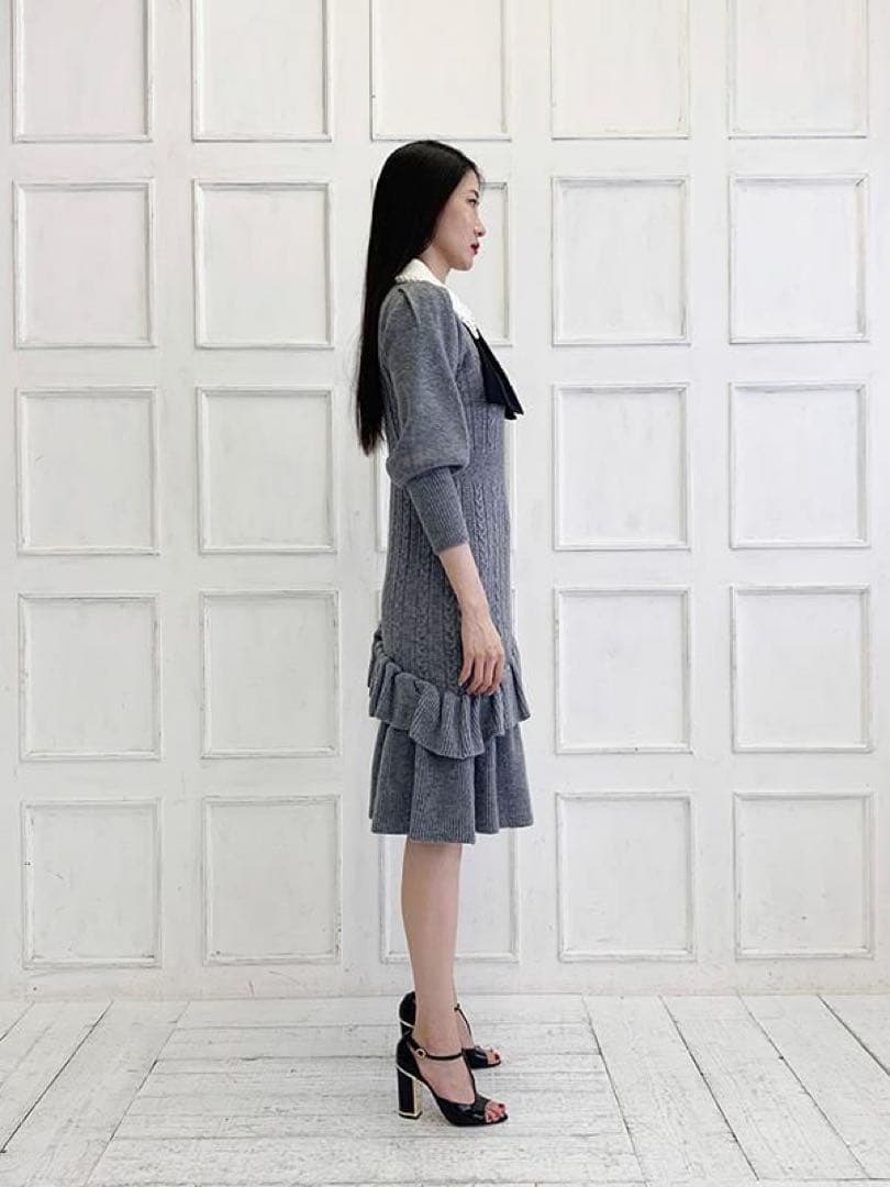 アドニシス Aadonisis リボンニットマーメイド ワンピース パール襟