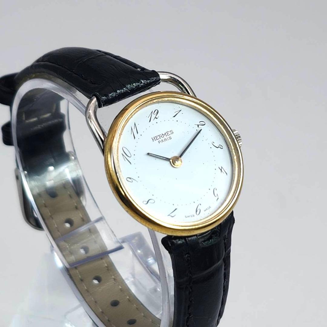 新品ベルト✨　エルメス　アルソー　ホワイト文字盤　腕時計　クォーツ　コンビ　2針